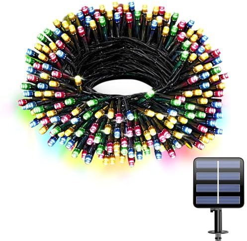 Electight Bunte Lichterkette Außen, Solar Lichterkette IP65 Wetterfest Solarlichterkette 7 Farben LED Leuchtet 8 Modi für Garten, Bäume, Hochzeiten, Partys, Weihnachten - Farbe 10M 100 LEDs