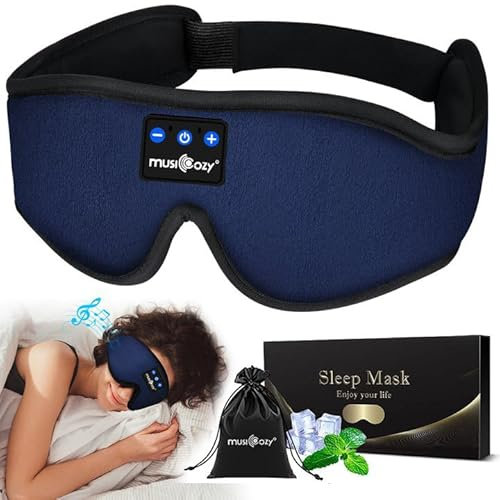 Schlafkopfhörer Bluetooth-Augenmaske für Seitenschläfer, Musicozy Schlafmasken-Kopfhörer mit integriertem Mikrofon und Lautsprechern, weiche Schlafhilfemaske für Reisen/Nickerchen (Cyan)