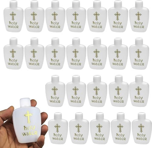 Botella de Agua bendita, 30 Piezas de 60 ml Recipiente de Agua Belleza Recargable con Tapa de Tornillo, Botellas de Agua Belleza de plástico con Cruz de Oro para católicos, Cristianos, Halloween, BAU