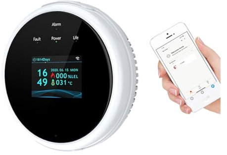 Gas Detector, Tuya Wifi Natural Gas Leakage Detector Sensor Smart Alarm Gas Fire Security Digital LED Temperature Display For Home Kitchen,for Home and RV