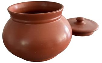 Matki Large, Traditional Terracotta Clay Cooking Pot with Lid, Round Earthenware, Handcrafted
