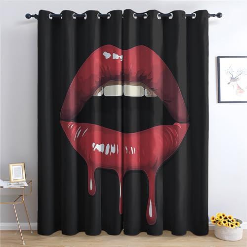 Luxfieo Rote Lippen Vorhänge Moderne Kunst Sexy Lippen Pop Vorhang Blickdicht Gardinen 137 cm Hoch Verdunklungsvorhänge mit Ösen Thermovorhang für Wohnzimmer Schlafzimmer Fenster Deko 2er Set
