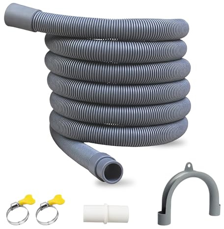 3M Washing Machine Waste Pipe Extension, Universal Dishwasher Hose Extension Flexible Washing Machine Hose with Connectors Pipe Clamps U Bracket