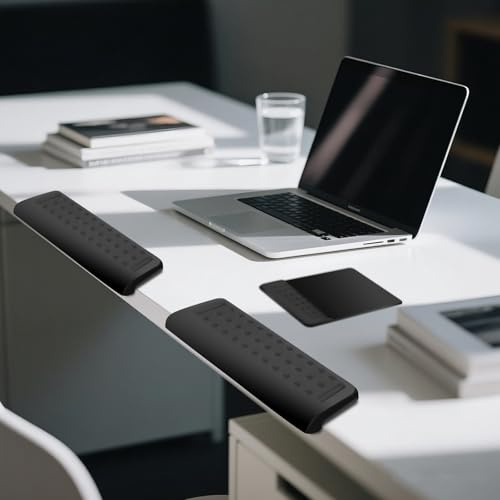 Lnopever 3-teiliges L-förmige Schreibtisch EdgeRest, 2 Tastaturauflagen+1 Maus Handgelenkstütze, Komfort für Handgelenk Ellenbogen Unterarm,Für Büro Computer Laptop Spiel,Rutschschutz (30×10cm)
