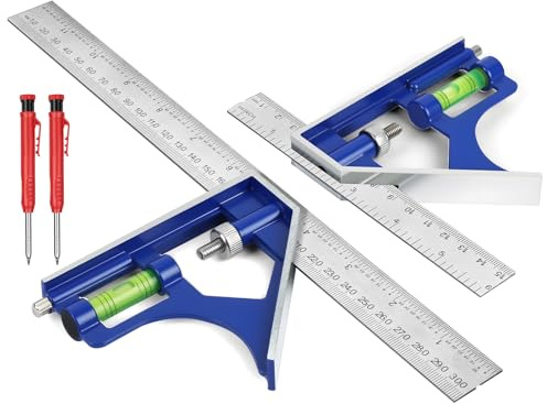 Flintronic Kombinationswinkel Set aus Aluminiumlegierung, 300mm + 150mm, Streichmaß Universal Kombiwinkel mit Linealanschlag für DIY, Holzarbeiten, Heimarbeit