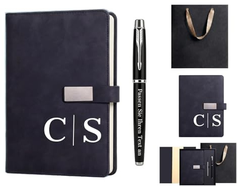 CGFN Personalisiertes A5 PU Leder Notizbuch Set (Schwarz, Ohne USB-Stick) | mit Stift -Tagebuch als Geschenk für Kollegen,Männer & Frauen, zum Abschied,Geburtstag oder neuen Job
