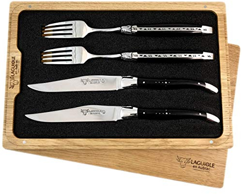 LAGUIOLE en Aubrac Premium Steakbesteck geschmiedet Set 2 Steakmesser und 2 Steakgabeln Ebenholz