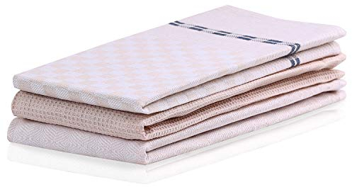 DecoKing 3er Set Küchentücher 50x70 cm mit Aufhänger 100% Baumwolle Creme Beige hochwertige Geschirrtücher Louie
