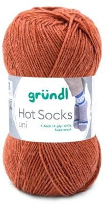 Gründl Hot Socks Laine unie 4 brins, 50 g pour chaussettes à tricoter et crochet, différentes couleurs au choix (64 - cannelle)