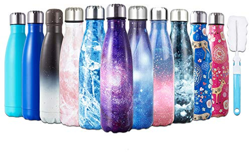HGDGears Water Bottle 17oz/500ml, Double Wall Vacuum Stainless Steel Insulated Travel Mug Leakproof Sports Drinks Bottle(Pink Deer)