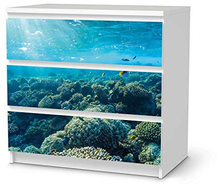 Wandtattoo Möbel passend für IKEA Malm Kommode 3 Schubladen I Möbeldeko - Möbel-Sticker Aufkleber Folie I Innendekoration für Schlafzimmer und Wohnzimmer - Design: Underwater World