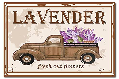 CREATCABIN Retro Vintage Cartel de Chapa Flores Frescas Cortadas Metal Decoración de Pared Decoración Lavanda Arte Mural Hogar Jardín Cocina Sala de Estar Oficina Garaje Cartel Placa 12 x 8 pulgada