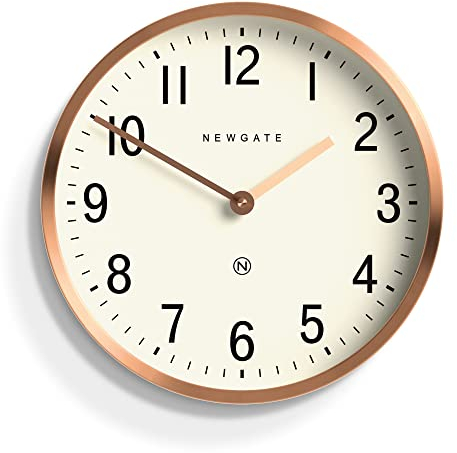 NEWGATE® Master Edwards Wanduhr | Uhr im Mid-Century-Stil | 30cm | Tiefes Metallgehäuse mit Kupfer- / Roségold-Finish | Modernes Retro-Design für Küche, Wohnzimmer oder Büro