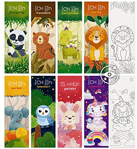 EpikPage Lesezeichen für Kinder mit Tieren – Kleine Geschenke für Schüler – Geeignet als Mitgebsel für Kindergeburtstage – Motivierendes Bastelset für Kinder zum Ausmalen – 32er-Set