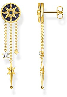 THOMAS SABO Sabo Ohrringe Royalty Stern mit Steinen aus 925 Sterlingsilber 750er Gelbgold-Vergoldung, Maße: ca. 4,7cm x 1,2cm, H2224-963-7
