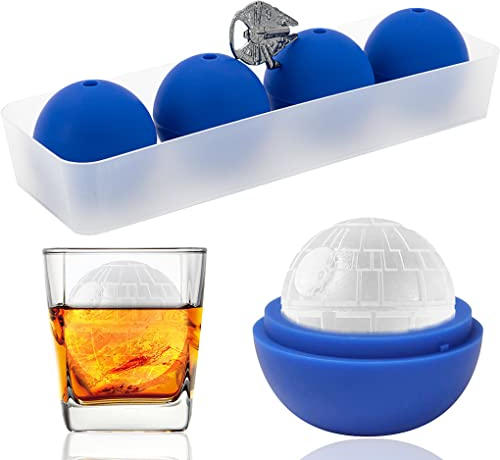 Happyou Whiskey Ice Ball Mold Death Star Ice Cube Mold,Great Star Wars Gifts for Men (4 Packs+1 Bottle Opener+Tray)