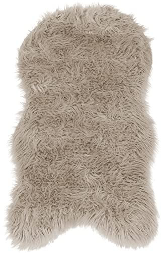 Pure Label Schaffell Lammfell Kunstfell Teppich – Moderne Wohnzimmer Deko - Schlafzimmer Deko für das Sofa, den Stuhl oder als Bettvorleger in Natur - 55x90cm