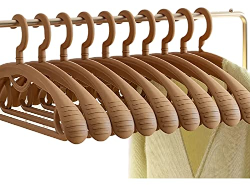 Kunststoff-Kleiderbügel, extra dicker Kunststoff, breite Schulter, für Erwachsene, um 360 Grad drehbar, rutschfest, Standard-Kleiderbügel, ideal für den täglichen Gebrauch, Braun, 10 Stück