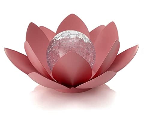 Auraglow Lanterne de jardin solaire en métal et verre Nénuphar Fleur de lotus Lampe de table d'extérieur Rouge brique