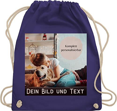 Turnbeutel Rucksack - eigenem - Foto Bild Geschenk I Dein Bild und Text - Unisize - Lila - personalisierte wechselkleidung beutel kita tasche selbst drucken photo stoffrucksack