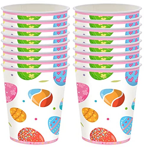 Happy Easter Bunny Paper Cups,16Pcs Easter Kids Party Paper Cups Party Tableware Decoration Green Paper Cups Packs Eggs Rabbit Cups for Easter Kids Adult Party Decorations