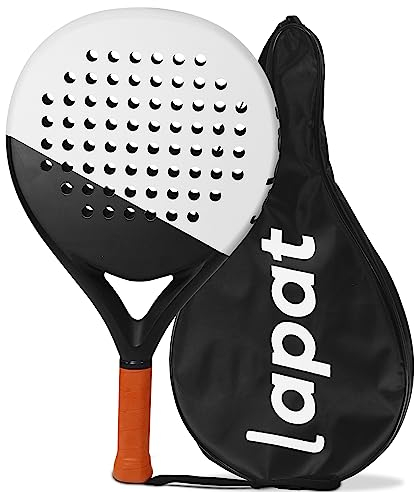 LAPAT Pala de pádel con Funda - Superficie de Carbono con Espuma viscoelástica EVA - Pala de pádel Ligera (Blanco)