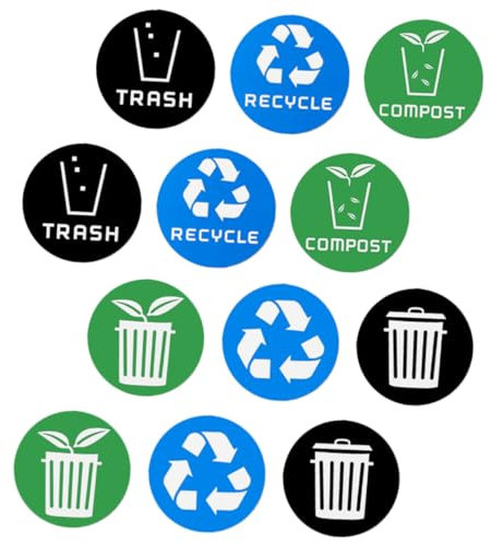 HAPINARY 12pcs Garbage Sorting Stickers Trash Bin Label Compost Stickers Trash Bin Sticker Recycle Bin Labels Label Stickers for Containers Decor PVC Round Blackboard Stickers