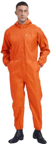 Oyolan Salopette de Travail Homme avec Capuche Combinaison Travail Vêtements de Travail Mécaniciens S-4XL Orange M