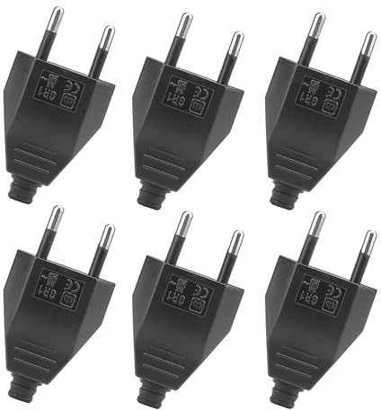 Powice Eurostecker, 6 Stück Schuko Stecker, Stecker 230 V, Eurostecker Flach, Flachstecker, Schuko Stecker Flach (250 V, 2,5 A), Stromstecker für Europa (Schwarz)