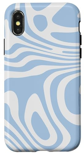 iPhone X/XS Retro Liquid Swirl Abstract Pattern in Light Blue and White Case