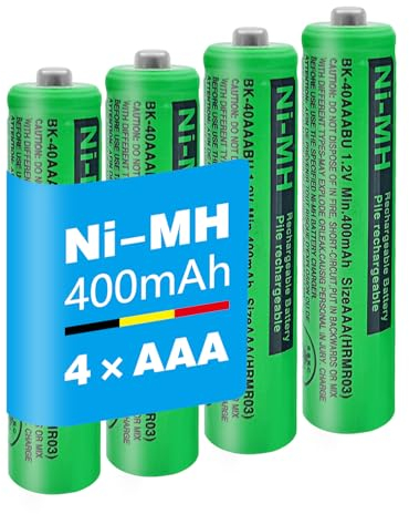BK-40AAABU Batterie Ricaricabili AAA 400mah 1,2v per Cordless Gigaset, NI-MH Pile Ricaricabili AAA 400mah per Panosonic Telefoni Cordless - confezione da 4