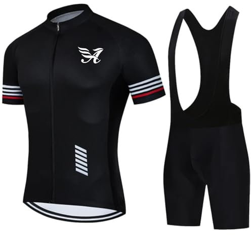Pro Team 2024 Radtrikot Set für Herren, Sommer, Mountainbike-Jersey und Trägerhose mit 9D-Polsterung, Gel, atmungsaktiv, für Outdoor-Sportarten, Schwarz -1, L