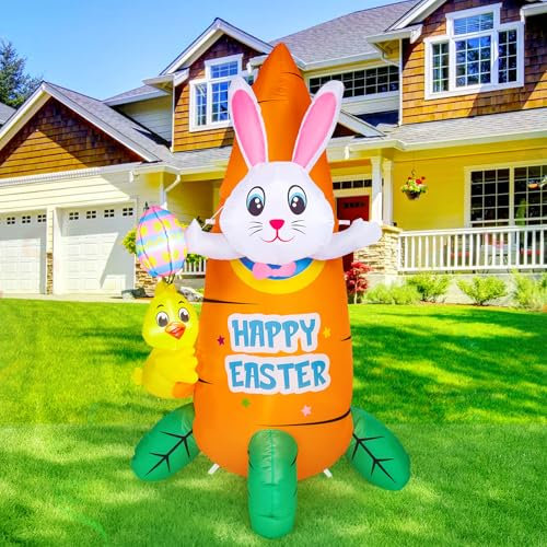 CAMULAND 6.2FT/180CM Ostern Aufblasbare Hofdekoration Aufblasbare Hase mit Karotte und Bunte Ostereier Blow up Osterhase mit Build-in Led Lichter für Ostern Urlaub Party, Outdoor, Garten
