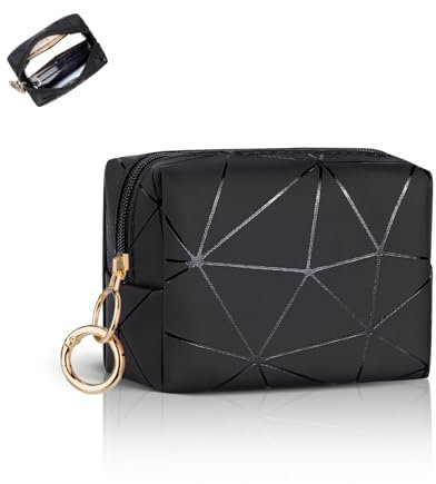 3,9 Mini Tasche Klein Kosmetiktasche Damen PU Leder Tragbare Kulturbeutel Wasserdicht Makeup Zubehör Organizer Multifunktional Schminktasche-Damen Geldbeutel Kulturtasche für Frauen Schwarz