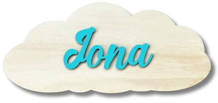 NordicDeern Geschenk zur Geburt Wolke aus Holz personalisiert für Babyzimmer Wand Wandbild Kinderzimmer Dekoration mit Name Tür Wand Deko Baby Holzwolke, Holzbuchstaben