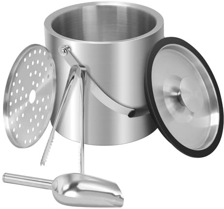VirtuGro 3L Ice Bucket with Lid and Tongs Double Walled Insulated Ice Bucket Large Stainless Steel Ice Bucket with Scoop, Strainer for Parties, Home, Bar, Restaurant, BBQ, Clubs, Cocktail & Champagne