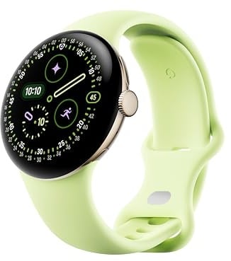 Google Pixel Watch 4 (41 mm) – Android-Smartwatch mit gewölbtem Display und Fitness-Tracking und Unterstützung von Gemini – Aluminiumgehäuse in Champagne Gold – Sportarmband in Lemongrass – LTE