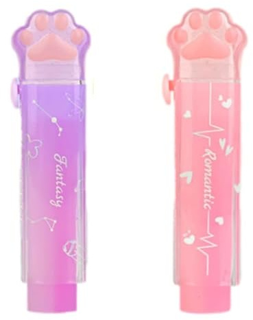 YUNYU Einziehbarer Radiergummi – Jelly Cat Paw Design Radiergummis in leuchtendem Pink & Lila, Set mit 2 Stück für Schreibaufgaben von Kindern, lustiges und praktisches Schulbedarf