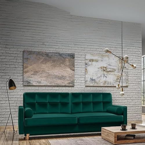 Agritrade AK Sofa Bed with Storage PullOut Guest Bed Bonell Springs Green Fabric Modern Space Saving Design - TIVOLI