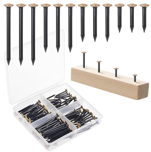 MumdoYAL 120 Stück Stahlnägel Set ,20/25/30/40mm, Gehärtete Nägel zum Bilder Aufhängen, Goldene Nagelköpfe mit Aufbewahrungsbox, Beton Nägel für Holz, Wand, Ziegel und Bilderhaken