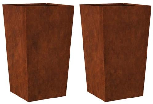Foknhdi Pflanzkübel 2er Set 45x45x75 cm Cortenstahl wetterfest Hochbeet Balkon Garten modern Rostoptik platzsparend für Outdoor Bereiche