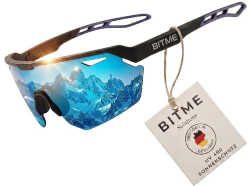 BitME Solutions Schnelle Sportbrille Herren Damen – Fahrradbrille & Laufbrille Super Leicht mit Verstellbarem Nasenpad und Bügel, UV400 Sonnenbrille für Rennrad,E-Bike,Ski