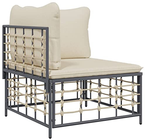 zylophax Garten-Ecksofa Poly Rattan mit Beige Kissen wetterfestes Lounge-Sofa modular erweiterbar für Terrasse Balkon und Außenbereich modernes Anbausofa