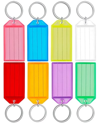 Uniclife 20 Pack Tough Plastic Key Tags with Split Ring Label Window, Assorted Colors