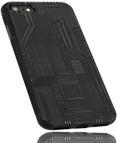 mumbi Hülle kompatibel mit iPhone SE 2022 / SE 2020 / 7 / 8 Handy Case Handyhülle double GRIP mit Motiv Leiterbahnen, schwarz