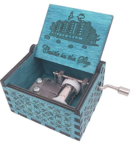 Castle in The Sky Spieluhr mit Handkurbel, geschnitztes Holz, Musik-Geschenke, Play Carry You from Castle in The Sky, Blau