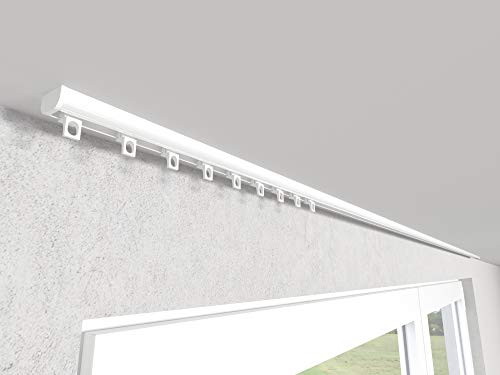 Market-Alley Vorhangschiene Aluminium Weiß/Schwarz Gardinenschiene ; B 1-läufig ; 120cm-600cm. Für Kräuselband Gardinen oder Schiebevorhang (Weiß Gardinenschiene mit Ösengleiter ; 440cm)