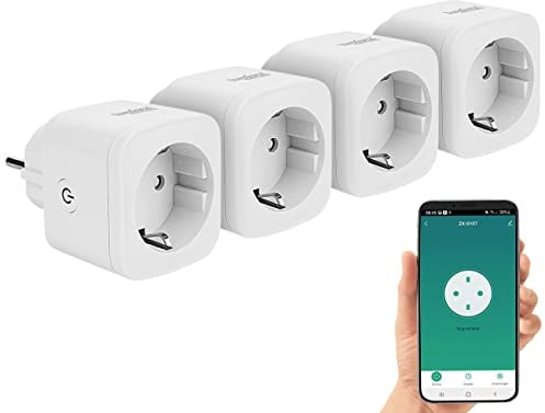 Luminea Home Control Smart Plug: 4er-Set WLAN-Steckdosen, Apple-HomeKit-zertifiziert, Sprachsteuerung (Steckdose Alexa, WLAN-Steckdose App, Tischsteckdose)