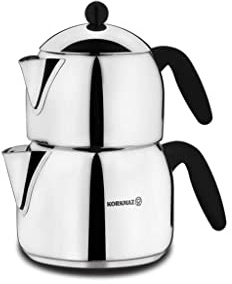 Korkmaz Orbit Edelstahl Doppelte Teekanne Set mit Bakelit-Griffen, türkischer Wasserkocher Samovar für losen Tee, Geburtstag, Hochzeit, Erntedankfest, Weihnachtsgeschenk für Teeliebhaber (Mega 5.2qt)