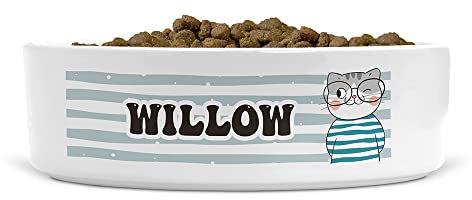 Personalised Cute Happy Cat Ceramic Pet Bowl - Suitable for Food and Water - Dishwasher Proof - Small Bowl